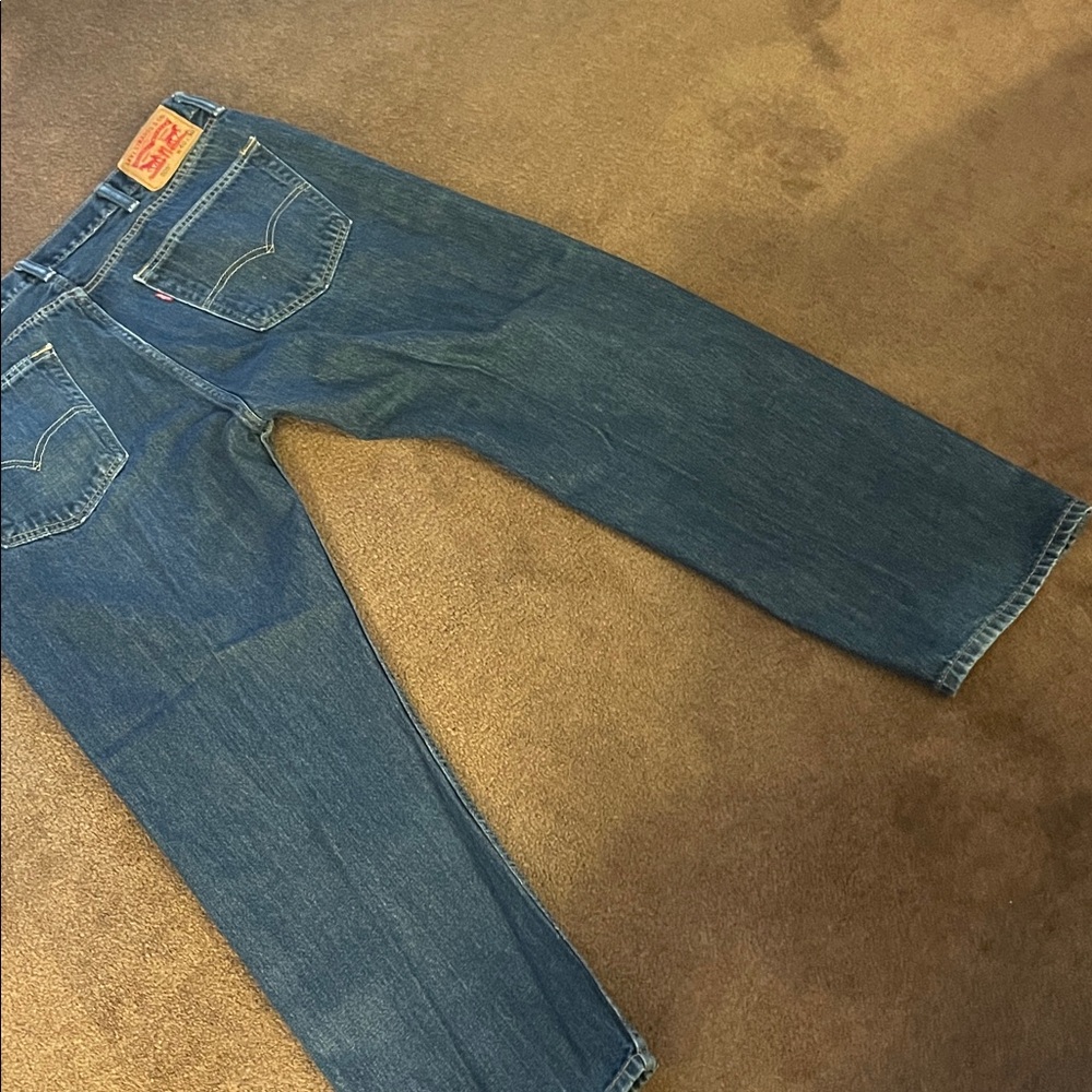 Men's Levi Blue Denim Straight Jeans - Picture 3 of 4